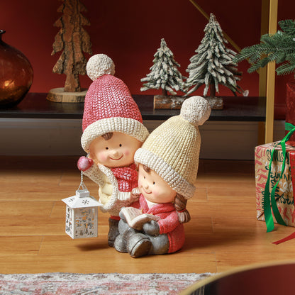 HOMCOM Weihnachtswichtel mit Buch & Laterne, LED, batteriebetrieben, 30 x 23 x 45 cm