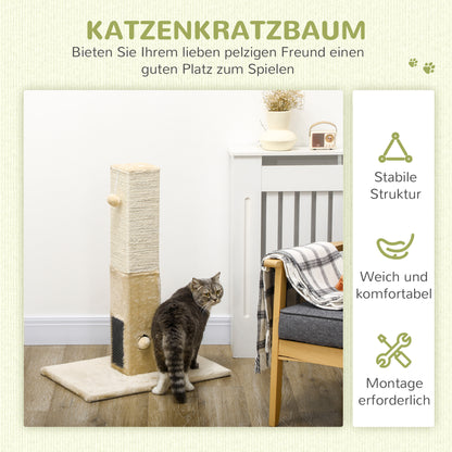 PawHut Kratzbaum für Katzen, Kratzsäule, 79 cm Katzenbaum mit Juteseil, inklusive Spielzeug, Plüsch, Beige