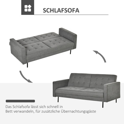 HOMCOM Schlafsofa 3-Sitzer Schlafcouch Stoffsofa Sofa mit Schlaffunktion Bettsofa mit verstellbarem Winkel Vintage Eukalyptusholz Baumwolle Grau