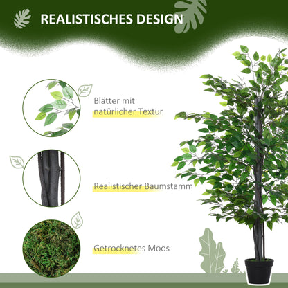 Outsunny Künstlicher Ficus-baum groß 145 cm, Kunstbaum, Kunstpflanze, Plastik Künstliche Pflanzen im Topf, Fake Plant wie echt für Wohnzimmer Schlafzimmer Büro Garten Moderne Dekoration Geschenk