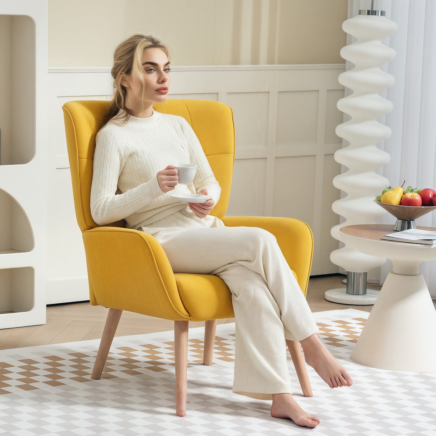 HOMCOM Polstersessel, Wohnzimmersessel mit Steppung, weicher Bezug in Samtoptik, bis 120 kg, Gelb