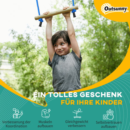 Outsunny Ninja Kletterset, Slackline, 30-teilig, 10 m Seil, für Kinder 3-6 Jahren
