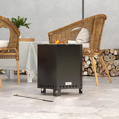 Outsunny Feuerschale Feuerstelle Feuertonne, inkl. Schürhaken, 45 x 38,8 x 46,5 cm, Silber + Schwarz