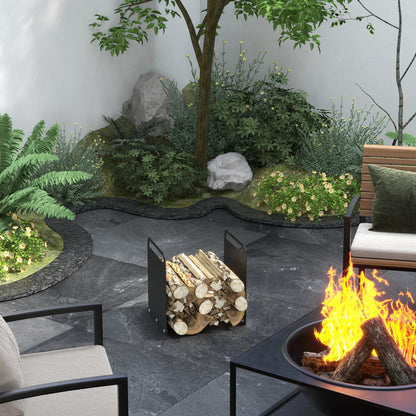 Outsunny Feuerholzgestell, 2 Tragegriffe, Stahlrahmen, bis 30kg, 36x30x36cm, Schwarz