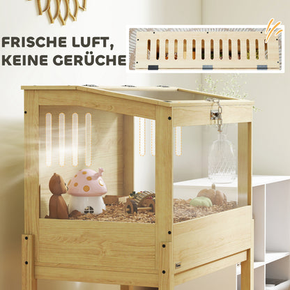 PawHut Hamsterkäfig 2 Etagen Nagerkäfig Kleintierkäfig mit klappbarem Deckel, groß 83,2 x 50 x 103 cm Naturholz