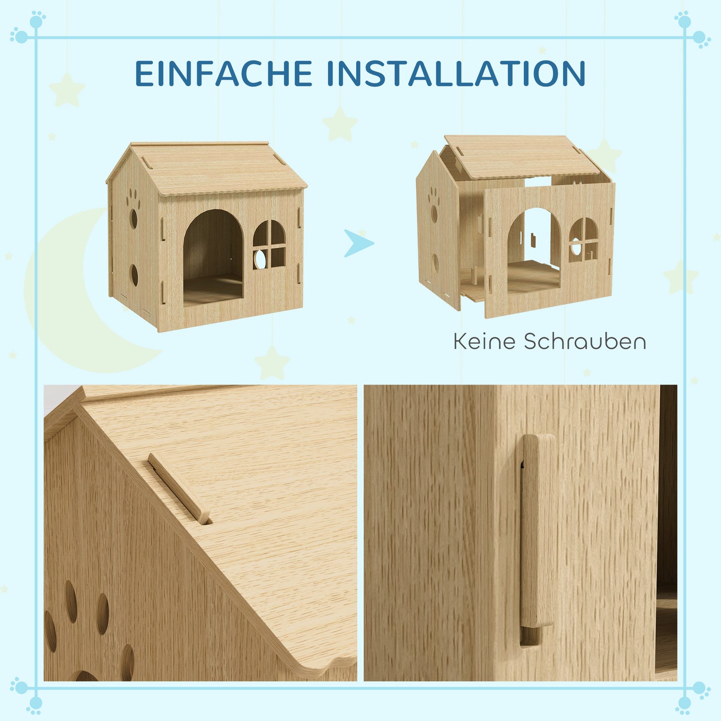 PawHut Hundehütte/Katzenhaus für Indoor, intedliches Design, 50 x 41 x 51 cm