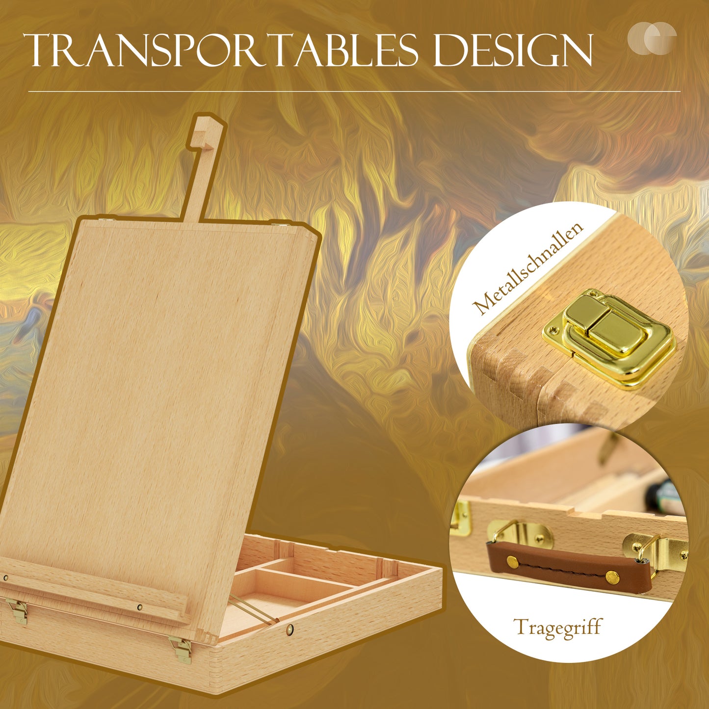 HOMCOM Tischstaffelei Tischstaffelei-Box, Buchenholz, klappbar, 27cm x 41,5cm x 74,5cm, Natur