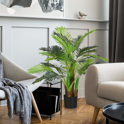 HOMCOM Künstliche Palme, 1 m, realistische Zweige, Dekorationspflanze, Kunststoff, mit Topf, Braun+Grün