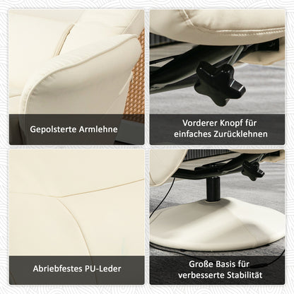 HOMCOM Massagesessel mit Fußhocker, Ergonomischer Stuhl mit 10 Vibrationspunkten, Kunstleder, 76 x 81 x 105 cm, Cremeweiß