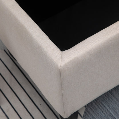 HOMCOM Sitzbank mit Stauraum Polsterbank mit Leinenoptik, Sitztruhe mit Holzbeine, Truhenbank für Wohnzimmer Schlafzimmer Flur 100 x 40 x 44 cm Cremeweiß
