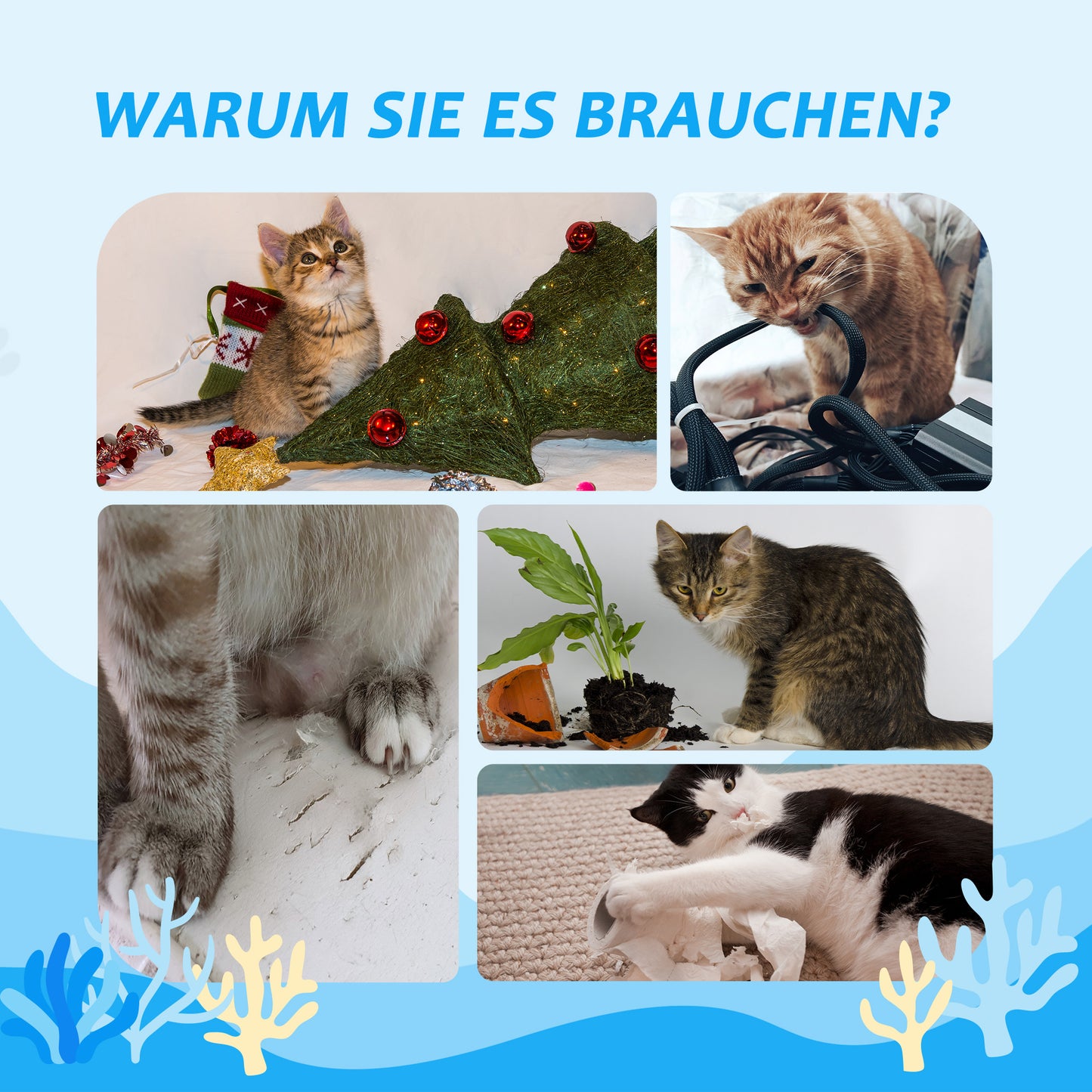 PawHut Kratzbaum, deckenhoch, Katzenhaus, zwei Plattformen, Hängematte, Kippschutz, hellbraun+beige, 40 x 40 x 260 cm