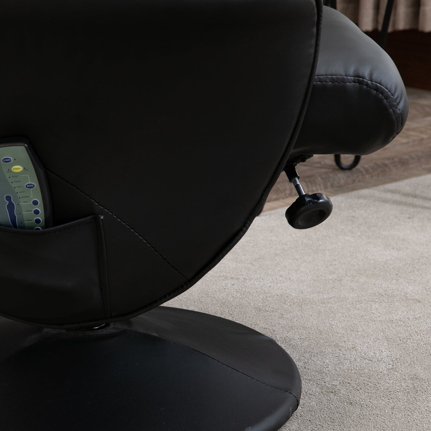 HOMCOM Relaxsessel mit Fußhocker, Elektrischer Massagesessel mit Liegefunktion, 10 Massagepunkte, Drehbarer Fernsehsessel mit Seitentasche, Fernbedienung, Kunstleder, Schwarz