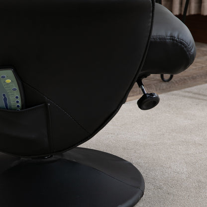 HOMCOM Relaxsessel mit Fußhocker, Elektrischer Massagesessel mit Liegefunktion, 10 Massagepunkte, Drehbarer Fernsehsessel mit Seitentasche, Fernbedienung, Kunstleder, Schwarz