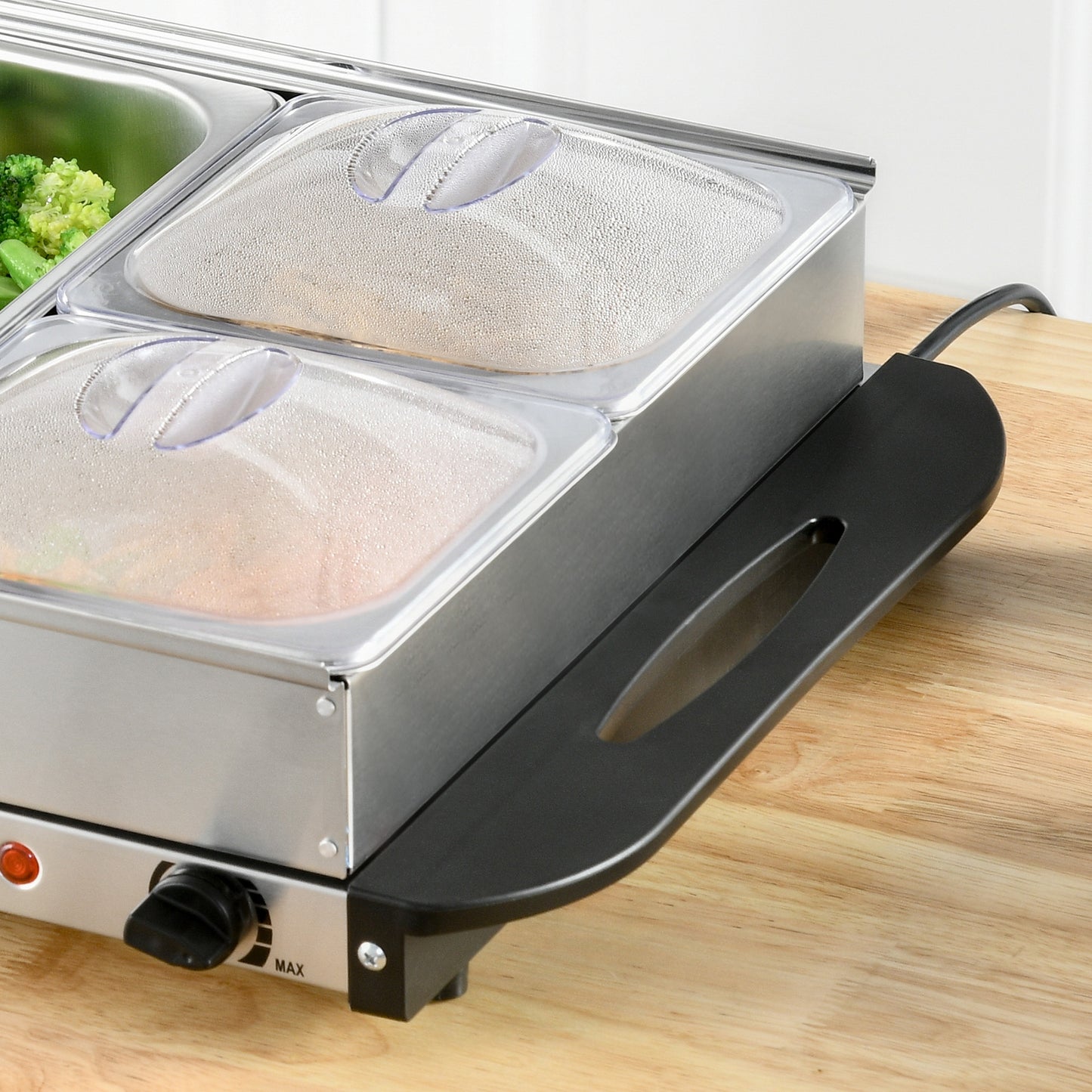 HOMCOM 2-in-1 Buffetwärmer 6,8L Warmhalteplatte 300 Watt Edelstahl Speisewärmer Silber