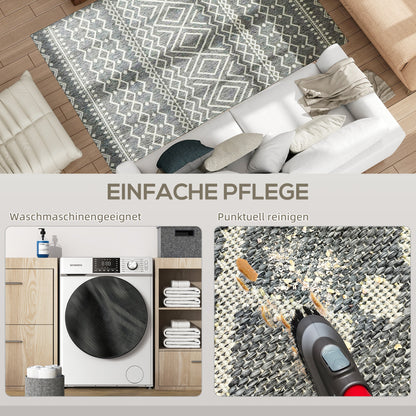 HOMCOM Teppich für drinnen und draußen, Boho-Design, leicht zu reinigen, Grau