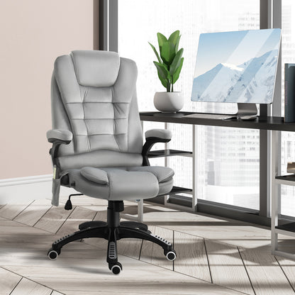 Vinsetto Bürostuhl mit Massagefunktion Ergonomischer Chefsessel mit Heizfunktion, Liegefunktion, Wippfunktion Höhenverstellbar 360° Drehbar Computerstuhl mit Seitentasche, Samtoptik, Grau