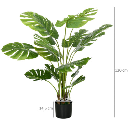 HOMCOM Kunstpflanze Realistische Kunstpflanze Monstera Deliciosa,1 Übertopf und Zementerde,17,5 cm x 17,5 cm x 120 cm, Grün