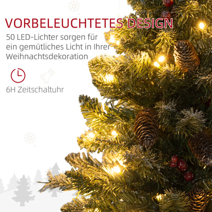 HOMCOM Weihnachtsbaum mit LED-Beleuchtung, 60 cm, Tannenzapfen und rote Beeren, inkl. Ständer, Grün/Weiß
