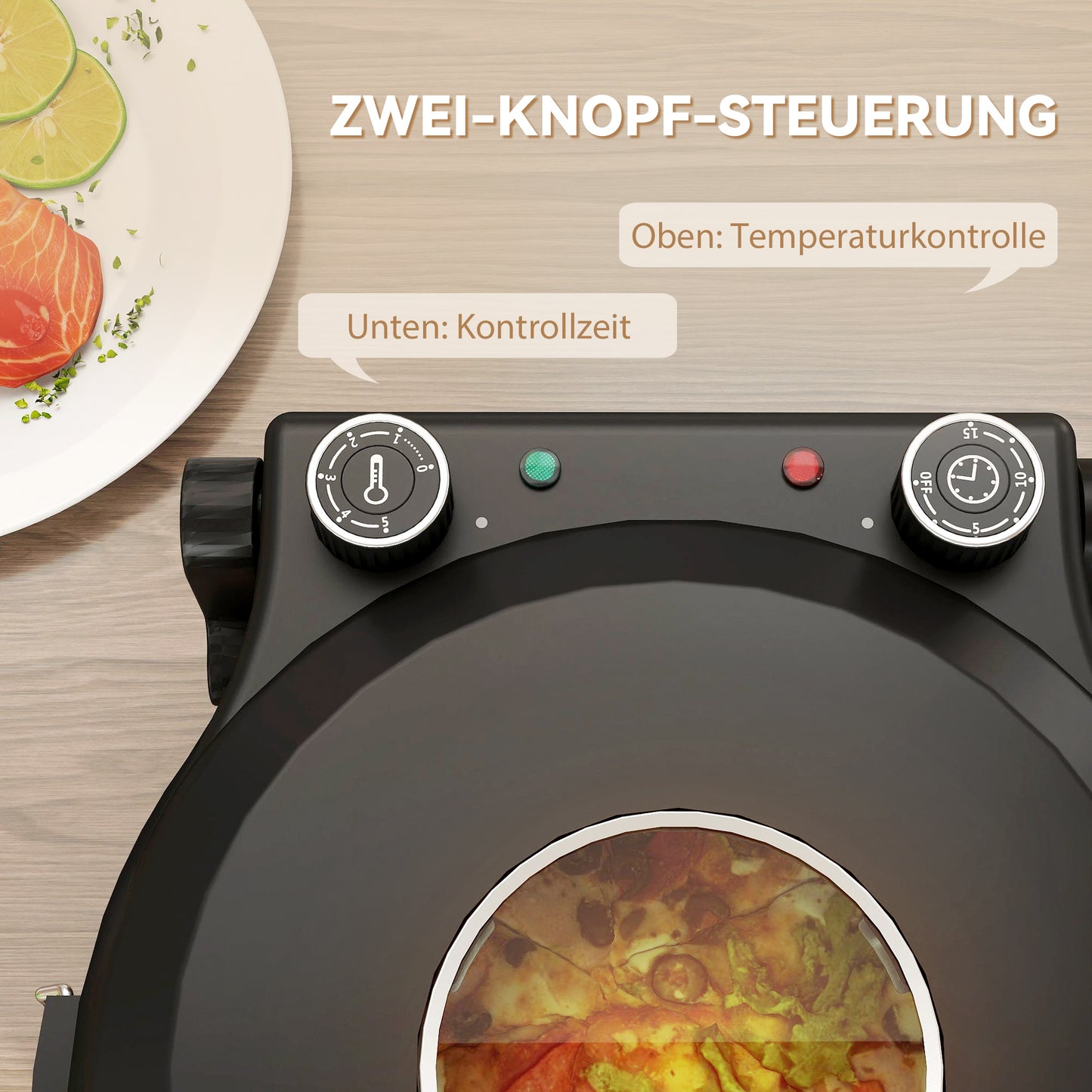HOMCOM Pizzaofen elektrisch 430 ℃, 1200 Watt Pizzabäcker mit 30cm Steinplatte Timer Sichtfenster Edelstahl Schwarz