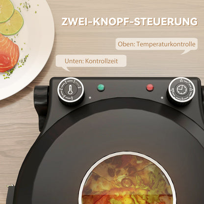HOMCOM Pizzaofen elektrisch 430 ℃, 1200 Watt Pizzabäcker mit 30cm Steinplatte Timer Sichtfenster Edelstahl Schwarz