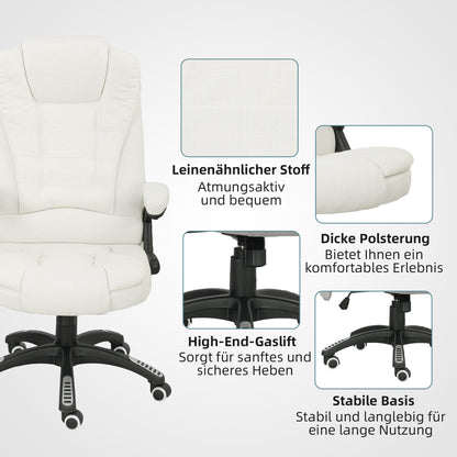 Vinsetto Ergonomischer Schreibtischstuhl med massagefunktion, 68 x 72 x 110–120 cm, Cremeweiß