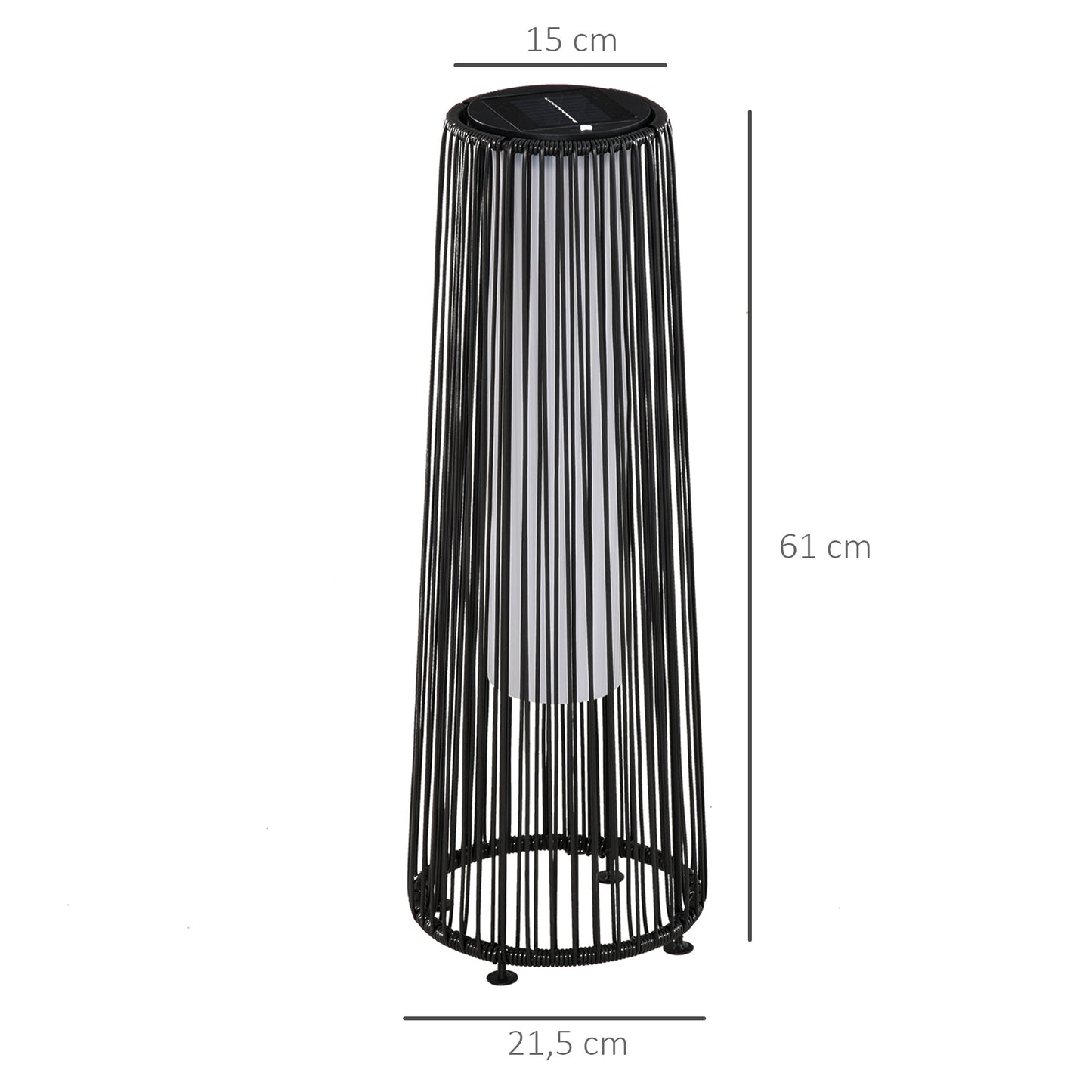 Outsunny Gartenleuchte, Außenlampe, solarbetrieben, 8 Stunden Betrieb, Rattanoptik, schwarz, 21,5 x 21,5 x 61 cm