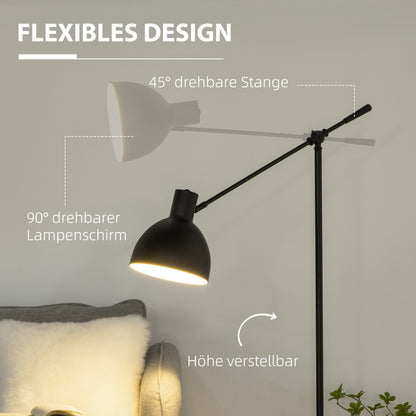 HOMCOM Stehleuchte im Industriedesign, höhenverstellbar, Bodenschalter; 30 m x 30 cm x 131 cm, Schwarz