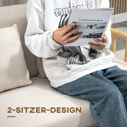 HOMCOM 2-Sitzer Sofa, Stoffbezug in Leinenoptik, kompakt, bis 200 kg, Holzrahmen, 123L x 69B x 74H cm, Beige