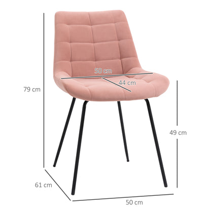 HOMCOM 2er-Set Esszimmerstühle Akzentstühle Küchenstühle, Retro-Design, Samtoptik, 50 cm x 61 cm x 79 cm, Rosa