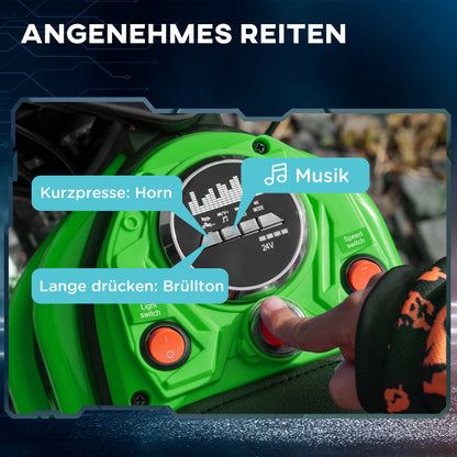 HOMCOM Elektro-Kindermotorrad, 24V Motor, einstellbare Geschwindigkeit, Musik & Lichter, Grün