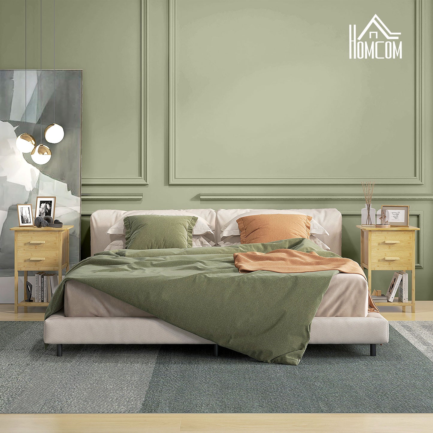 HOMCOM Nachtschrank, 2er-Set, Skandi-Design, Bambus, 2 Schubladen & Regal, 40x34x60cm