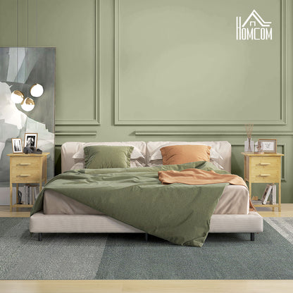 HOMCOM Nachtschrank, 2er-Set, Skandi-Design, Bambus, 2 Schubladen & Regal, 40x34x60cm