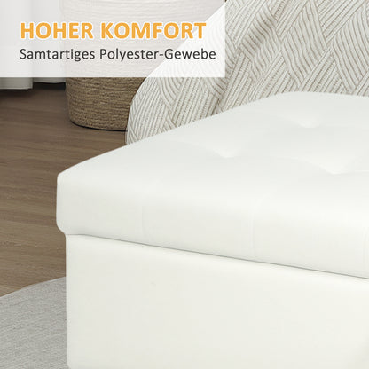 HOMCOM Polsterhocker mit Stauraum, Holzbeine, weicher Stoffbezug, Cremeweiß