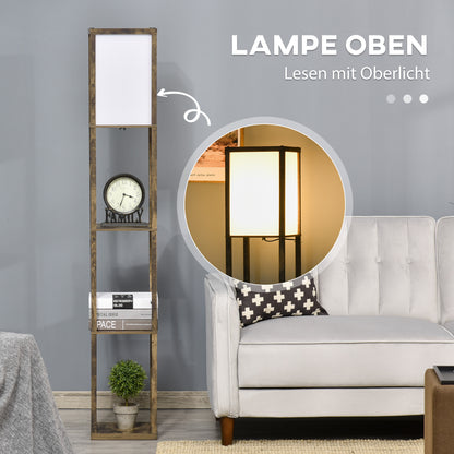 HOMCOM Stehlampe mit Regalen, Stehleuchte, Holz, 26 x 26 x 160 cm, für Wohn-/Schlafzimmer (Ohne Glühbirne)