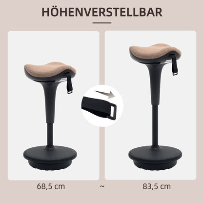 HOMCOM Balancehocker, beweglicher Sitz, drehbarer Bürohocker, höhenverstellbar, ergonomisch, 34 x 34 x 68,5-83,5 cm, Braun