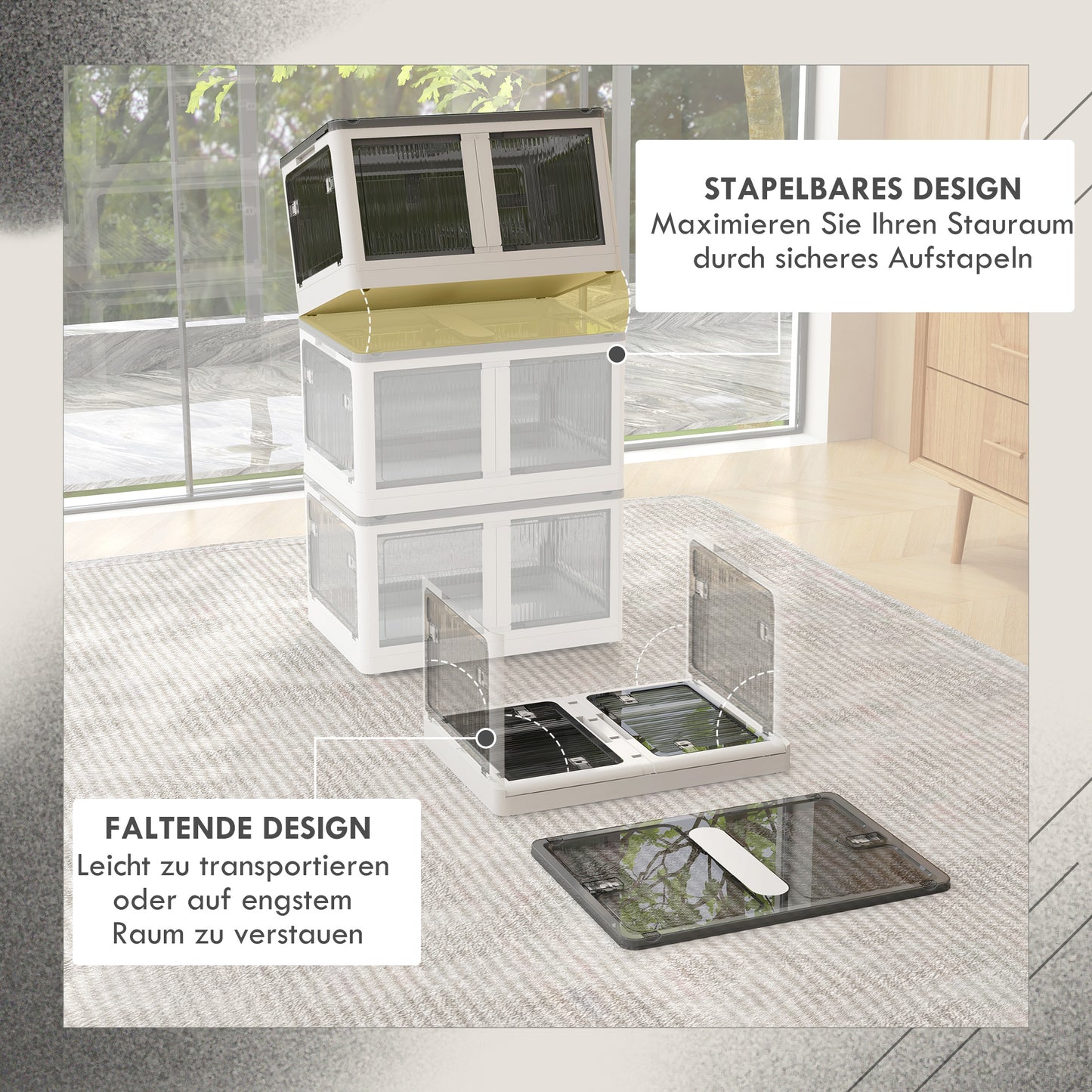 HOMCOM Aufbewahrungsbox Aufbewahrungskorb. faltbar, mit Staubschutz, 60 cm x 42 cm x 34 cm, Weiß + Grau