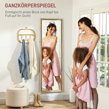 HOMCOM Ganzkörperspiegel, MDF-Rahmen, splitterfreie Folie, 162,6 x 53,3 cm, Naturholz