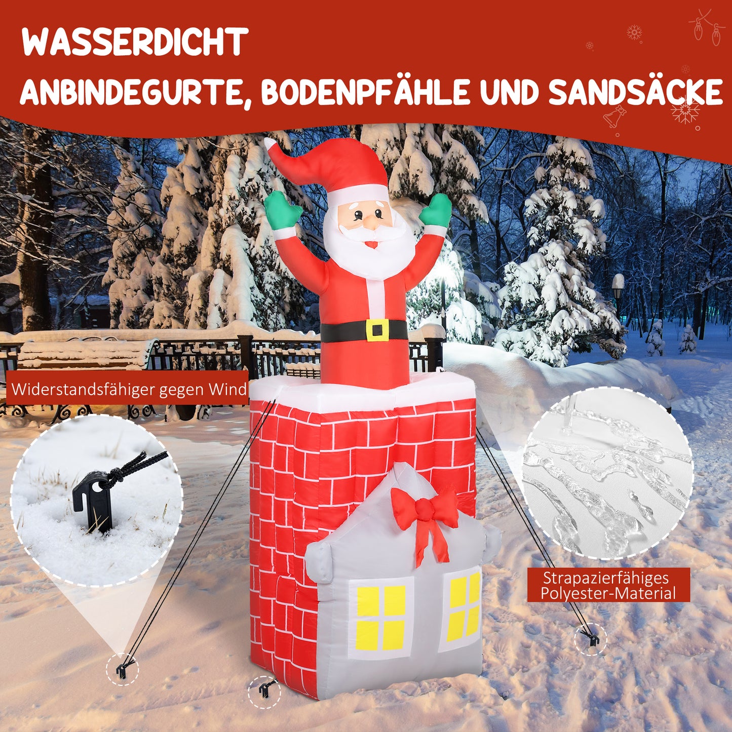 Outsunny Aufblasbare Weihnachtsdekoration, Weihnachtsmann in Schornstein, LEDs, Gebläse