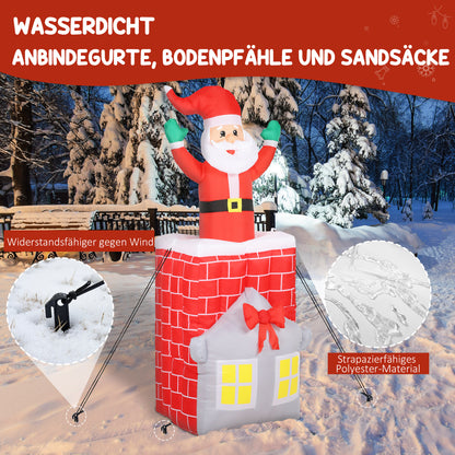 Outsunny Aufblasbare Weihnachtsdekoration, Weihnachtsmann in Schornstein, LEDs, Gebläse