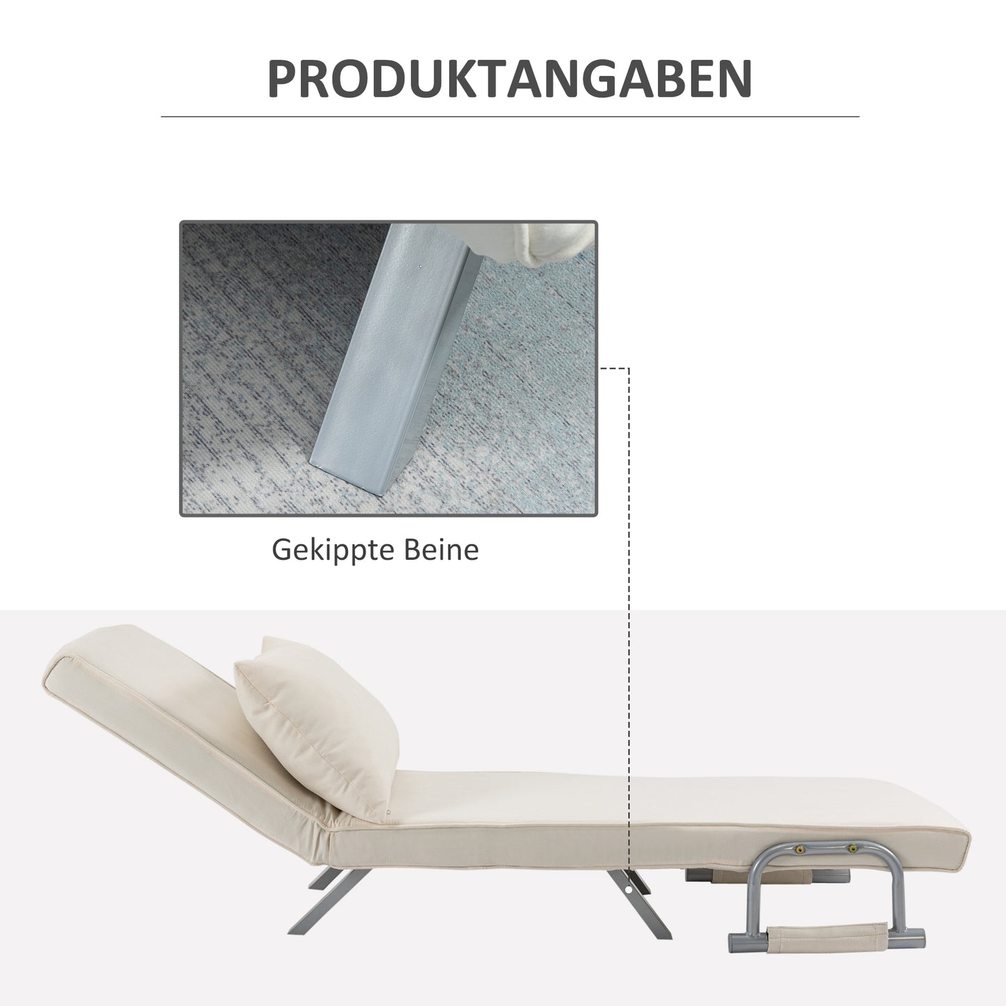 HOMCOM Relaxsessel Liegesessel Sessel, Liegefunktion, Gästebett, 65 cm x 69 cm x 80 cm, Cremeweiß