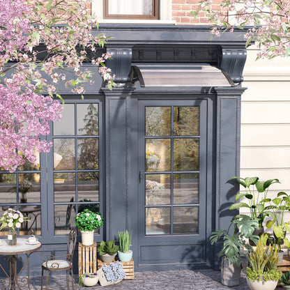 Outsunny Vordach für Haustür/Fenster, wetterfest, transparent, aluminium/polykarbonat, 103x96,5x27cm, Schwarz