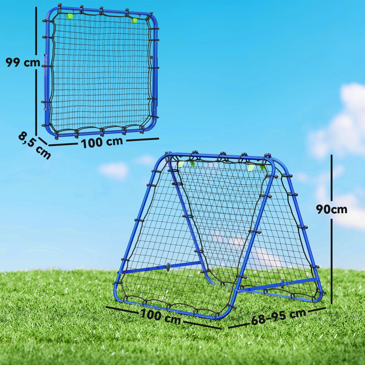 HOMCOM Rebounder für Fußball, verstellbar Prellwand mit 5 Winkelpositionen und Rückprallwand Netz, 100 x 68-95cm Kickback Tor Fußballtor für Jugendliche, Rückprallwand für Handball Training, Blau