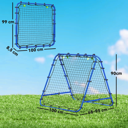 HOMCOM Rebounder für Fußball, verstellbar Prellwand mit 5 Winkelpositionen und Rückprallwand Netz, 100 x 68-95cm Kickback Tor Fußballtor für Jugendliche, Rückprallwand für Handball Training, Blau