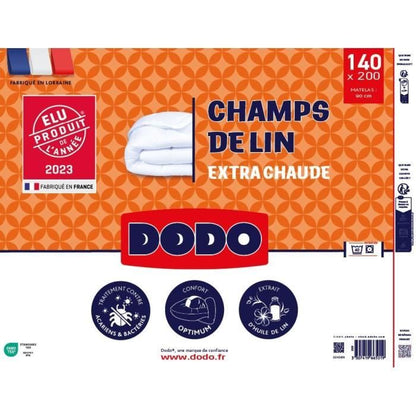 Duvet 140x200 cm DODO CHAMPS DE LIN - Warm - 450G/m² - 1 person duvet - Soft and warm - Anti-mite Antibacterial - White