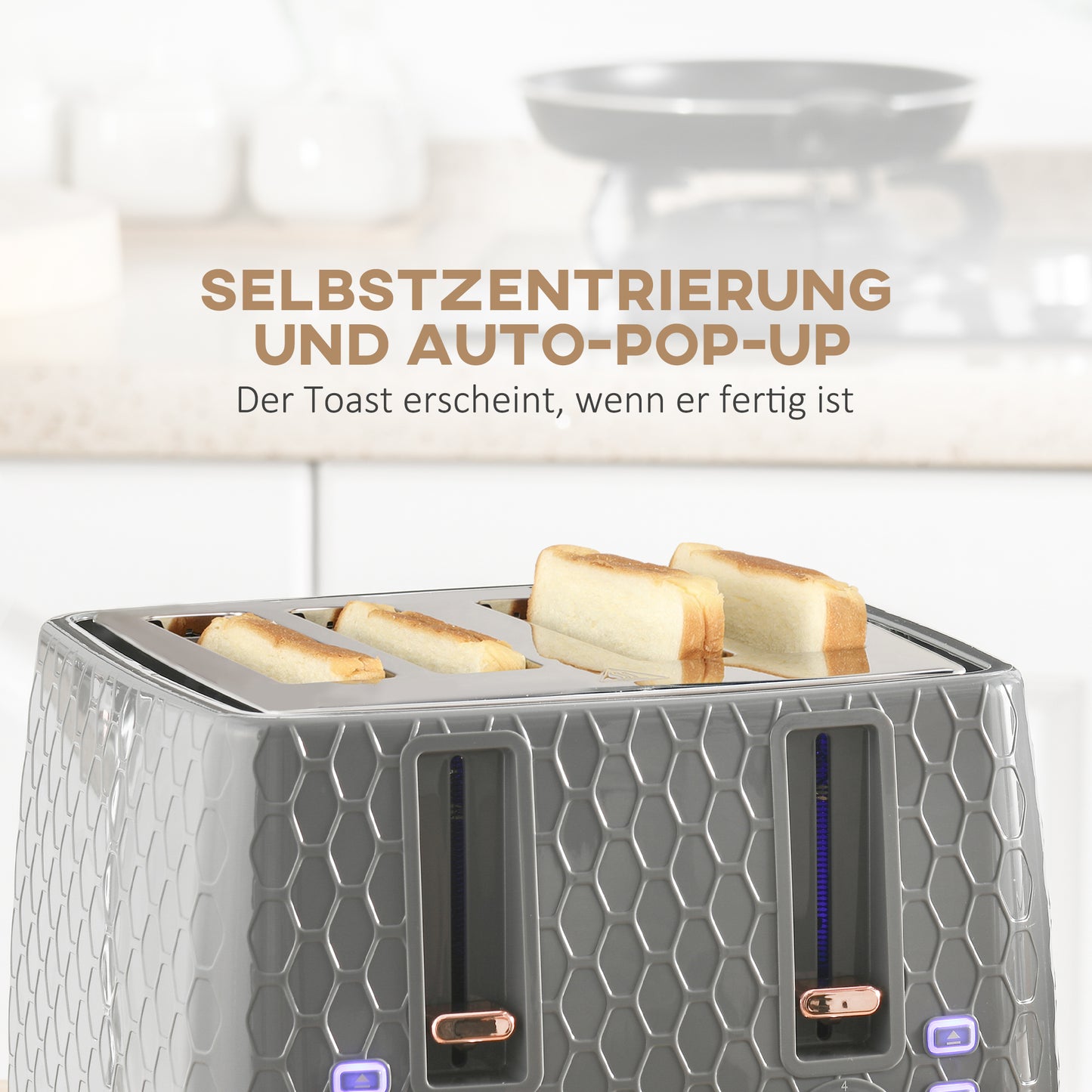 HOMCOM 2-in-1 Küchenset, Toaster und Wasserkocher, mehrere Optionen, 1,7 L, 4 Toastscheiben gleichzeitig, Kunststoff, Grau