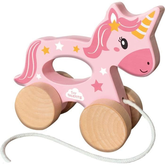 2 in 1 Wooden Unicorn - Push and Pull - SES CREATIVE - Pink unicorn to push or pull.