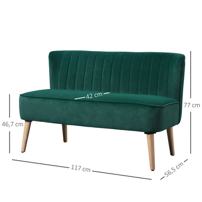 HOMCOM Sofa 2 Sitzer Couch, Kleine Loveseat mit Samt-Optik Modern Polstersofa für Wohnzimmer, Schlafzimmer, kleinen Raum, Dunkelgrün 117 x 56,5 x 77 cm