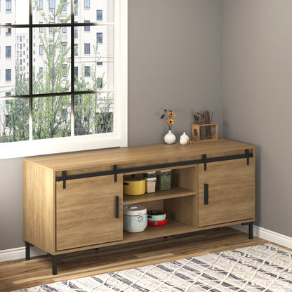 HOMCOM 183 cm Schiebetür Komplettset Schiebetürsystem mit Bodenführung, Schiebetür Laufschiene, Laufrollen Schiebetürbeschlag aus Kohlenstoffstahl für Doppelschiebetür