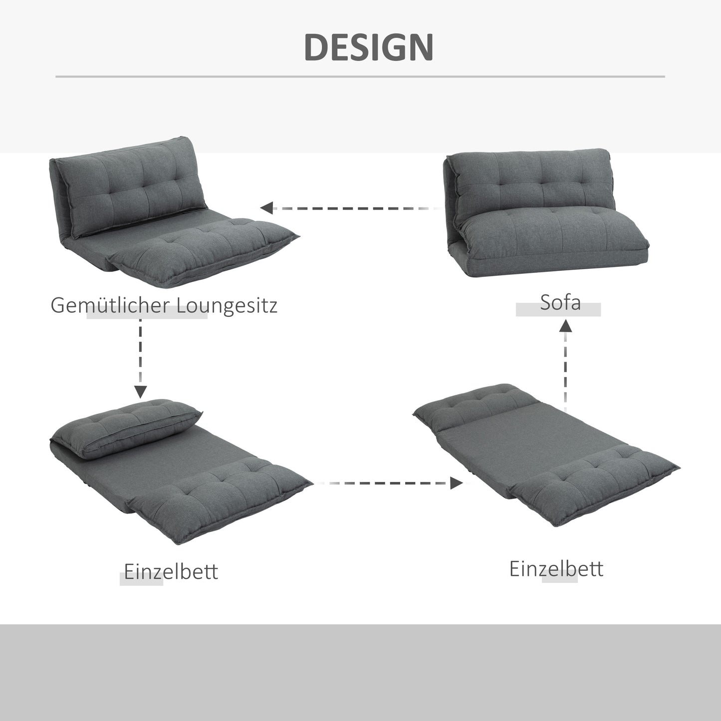 HOMCOM Tiefer Relaxsessel, 13 Positionen, Leinenoptik, Metallstruktur, 100 x 71 x 54 cm, Grau