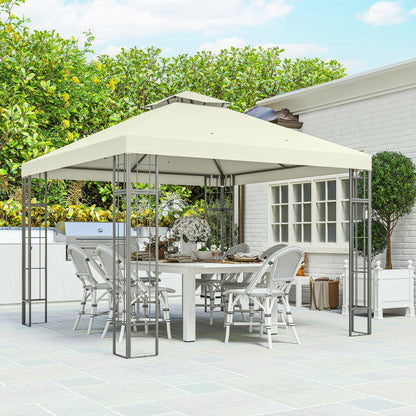Outsunny 3 x 3 m Garten-Pavillon, 2-Stufen-Dach-Design, UV30+ Schutz, UV-beständig, Sonnenschutz, Metallrahmen, Cremeweiß